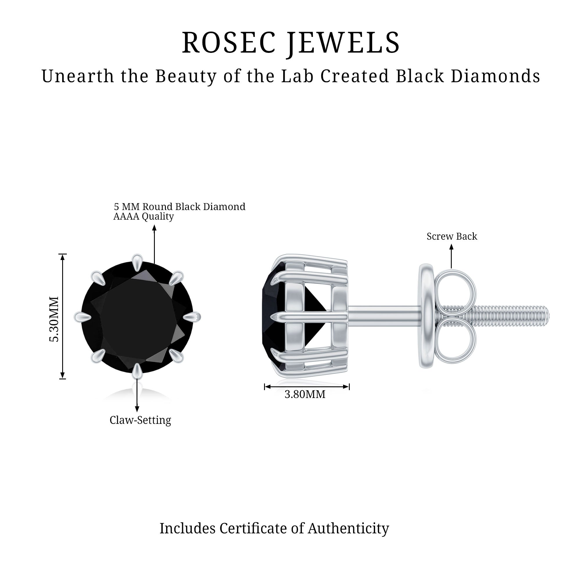 Solitaire 1.6 Carat Lab Created Black Diamond Stud Earrings