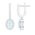 Genuine 1.2 Carat Oval Moonstone Drop Hoop Earrings with Diamond