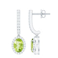 2 Carat Claw Set Peridot and Moissanite Drop Hoop Earrings