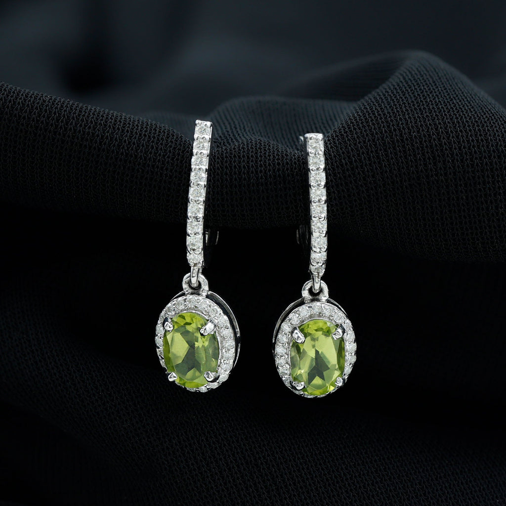2 Carat Claw Set Peridot and Moissanite Drop Hoop Earrings