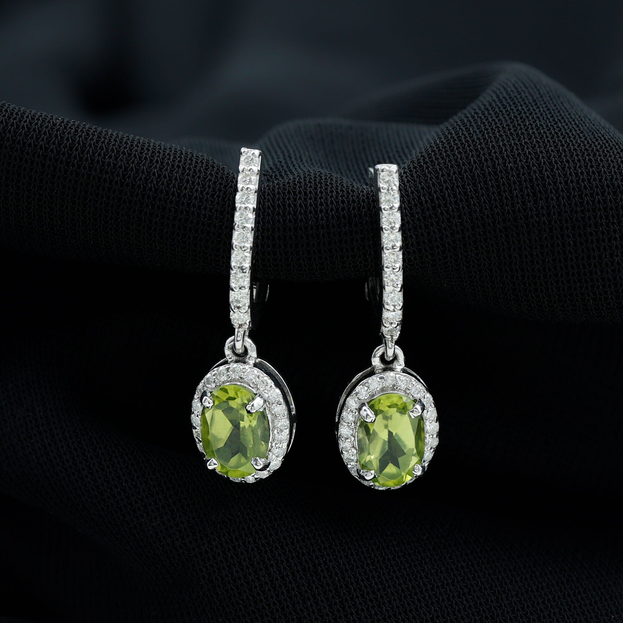 2 Carat Claw Set Peridot and Moissanite Drop Hoop Earrings