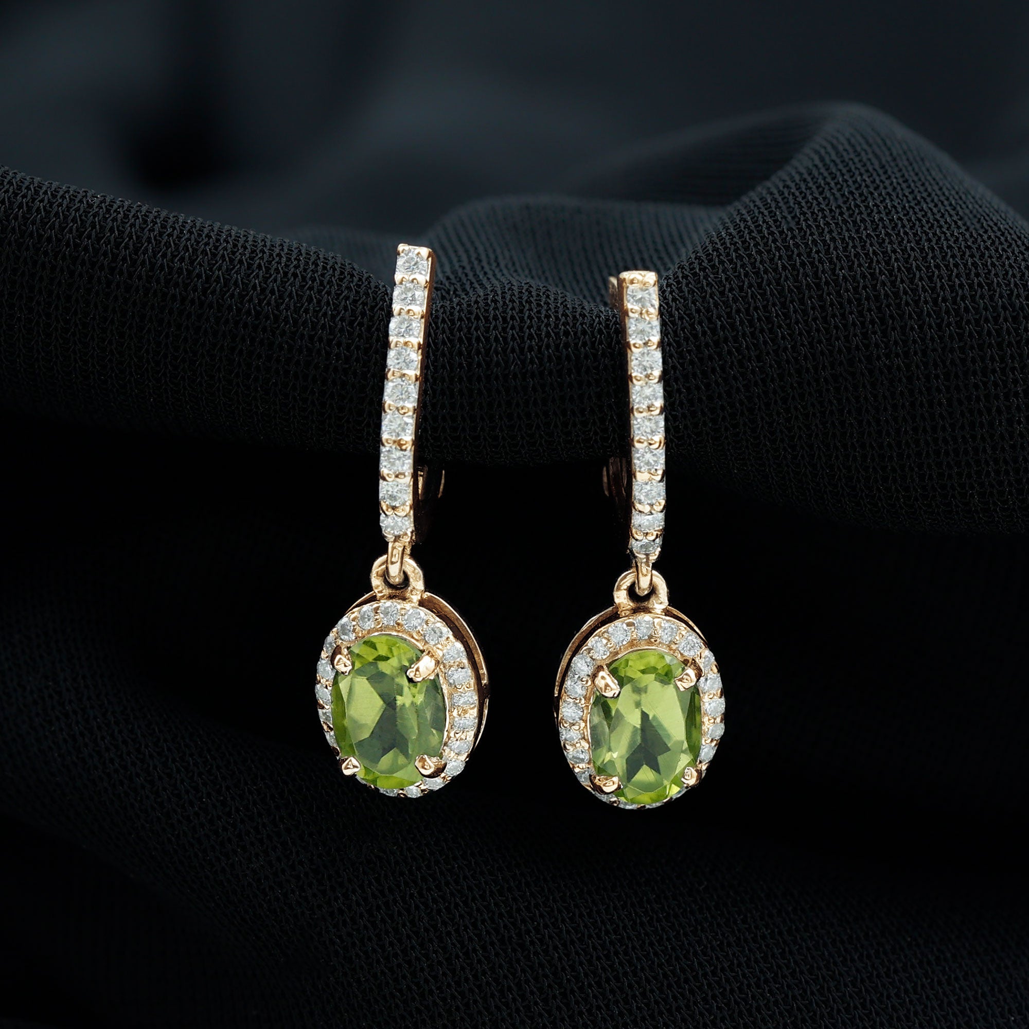 2 Carat Claw Set Peridot and Moissanite Drop Hoop Earrings
