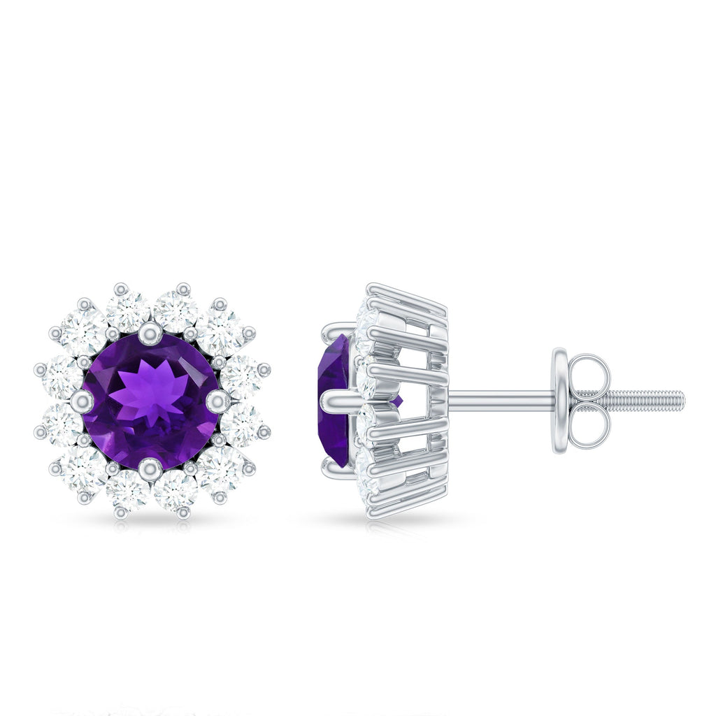 Classic Amethyst Stud Earrings with Diamond Halo
