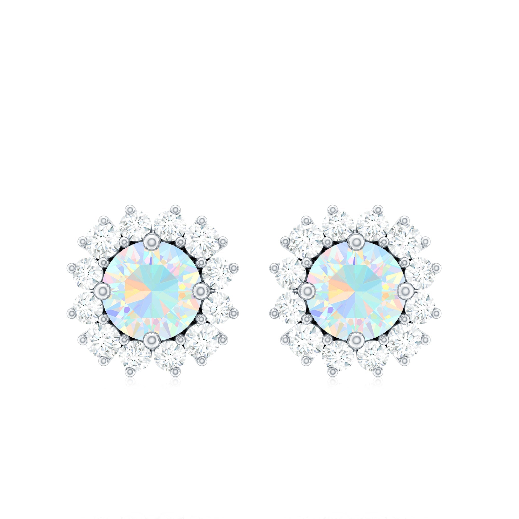 1 CT Ethiopian Opal and Diamond Halo Stud Earrings