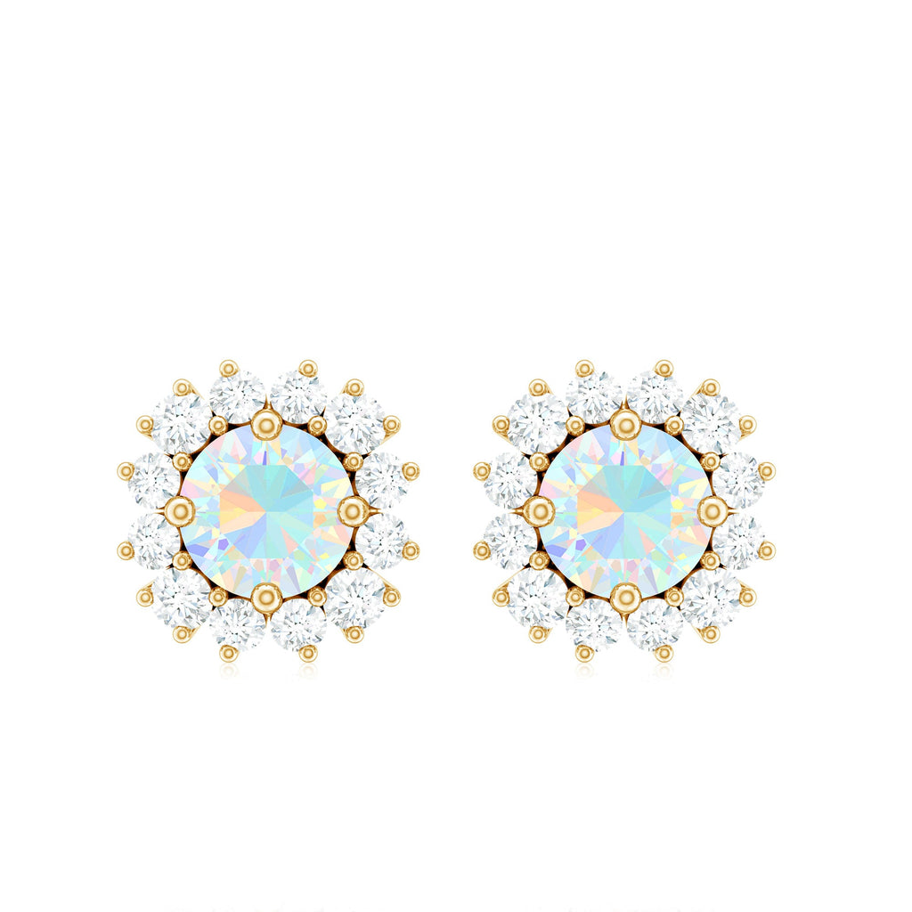 1 CT Ethiopian Opal and Diamond Halo Stud Earrings