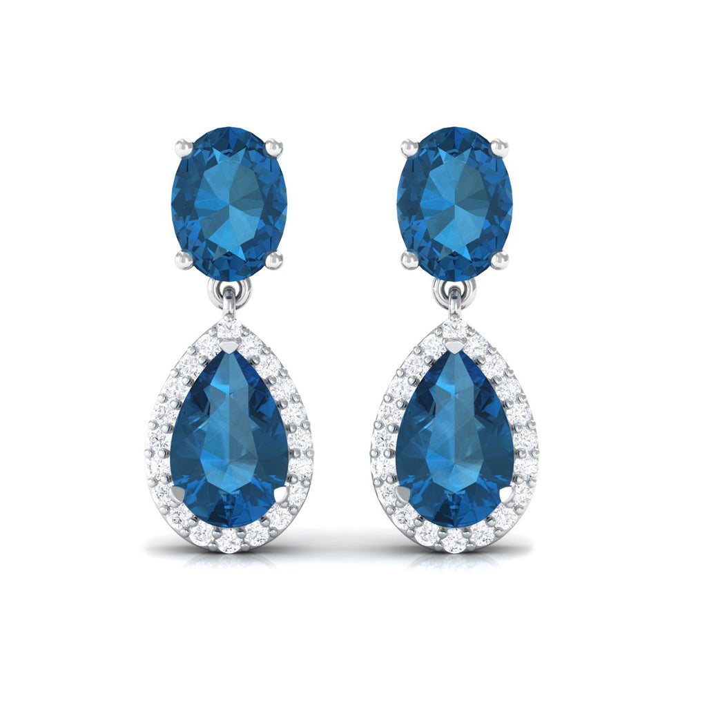 4.5 CT London Blue Topaz and Diamond Dangle Drop Earrings