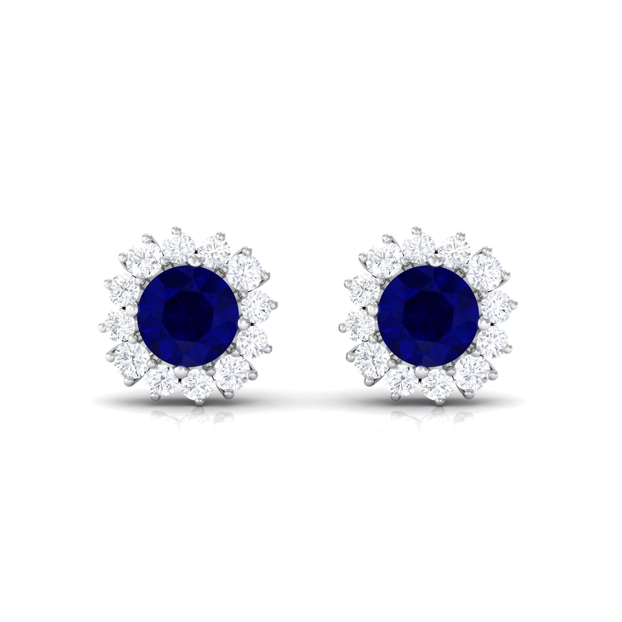 1.25 CT Natural Blue Sapphire and Diamond Halo Stud Earrings