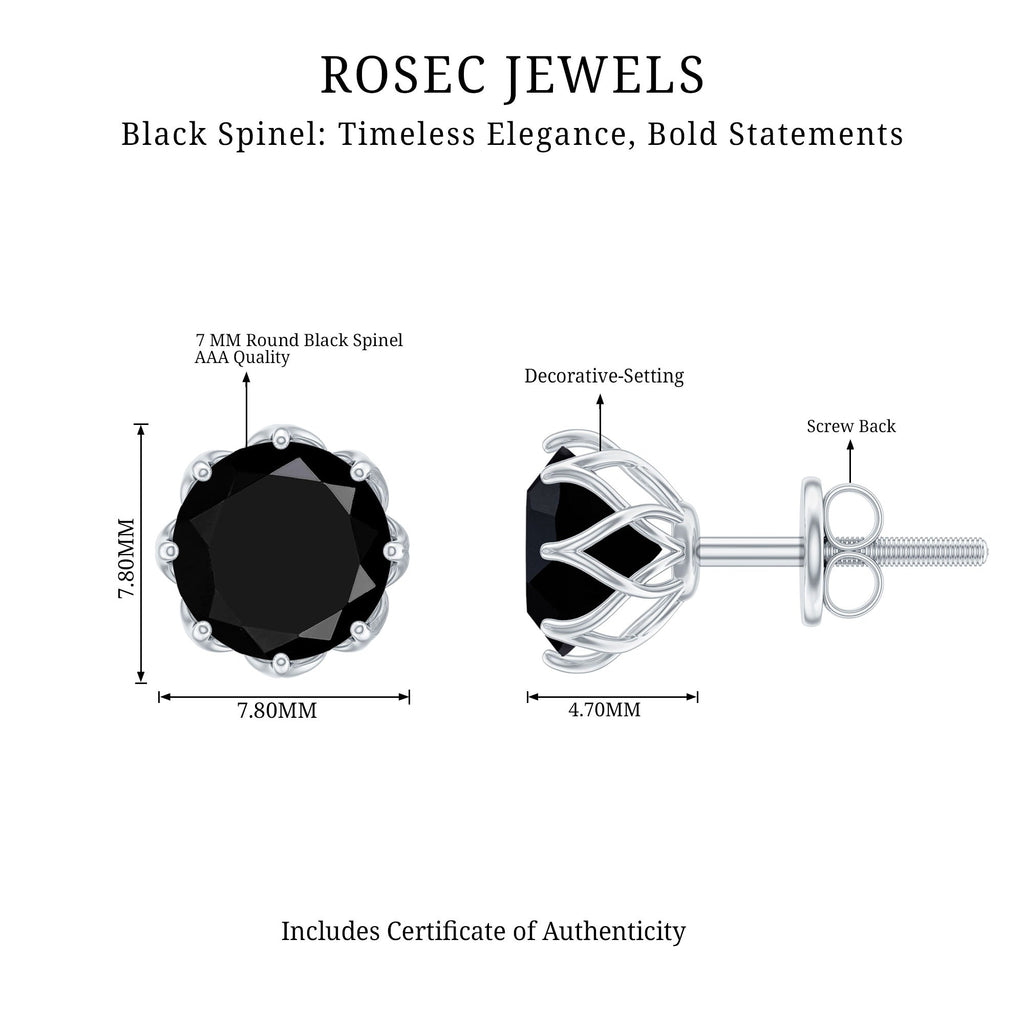 Genuine 7mm Black Spinel Stud Earrings with Screw Back