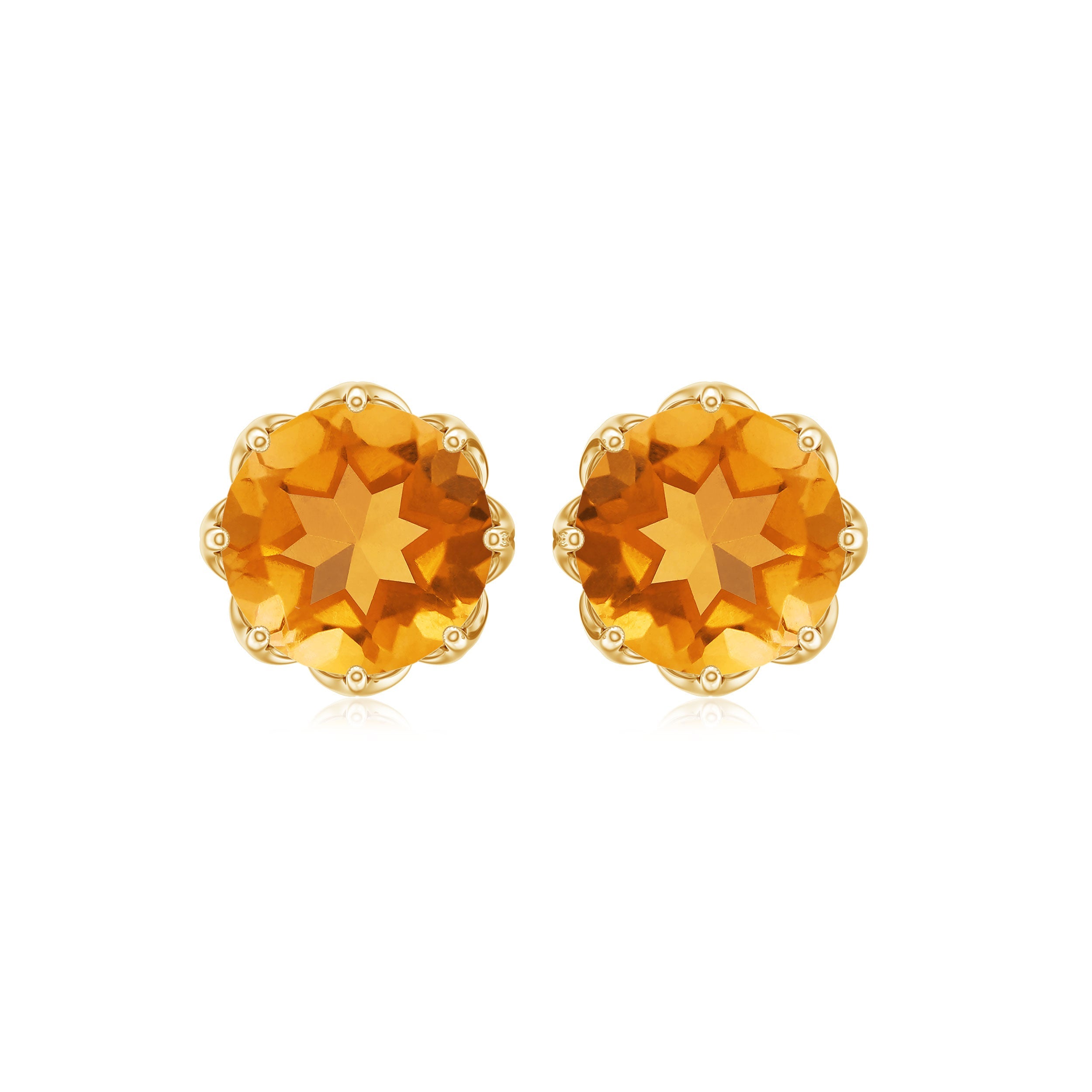 Natural 7mm Citrine Stud Earrings with Screw Back