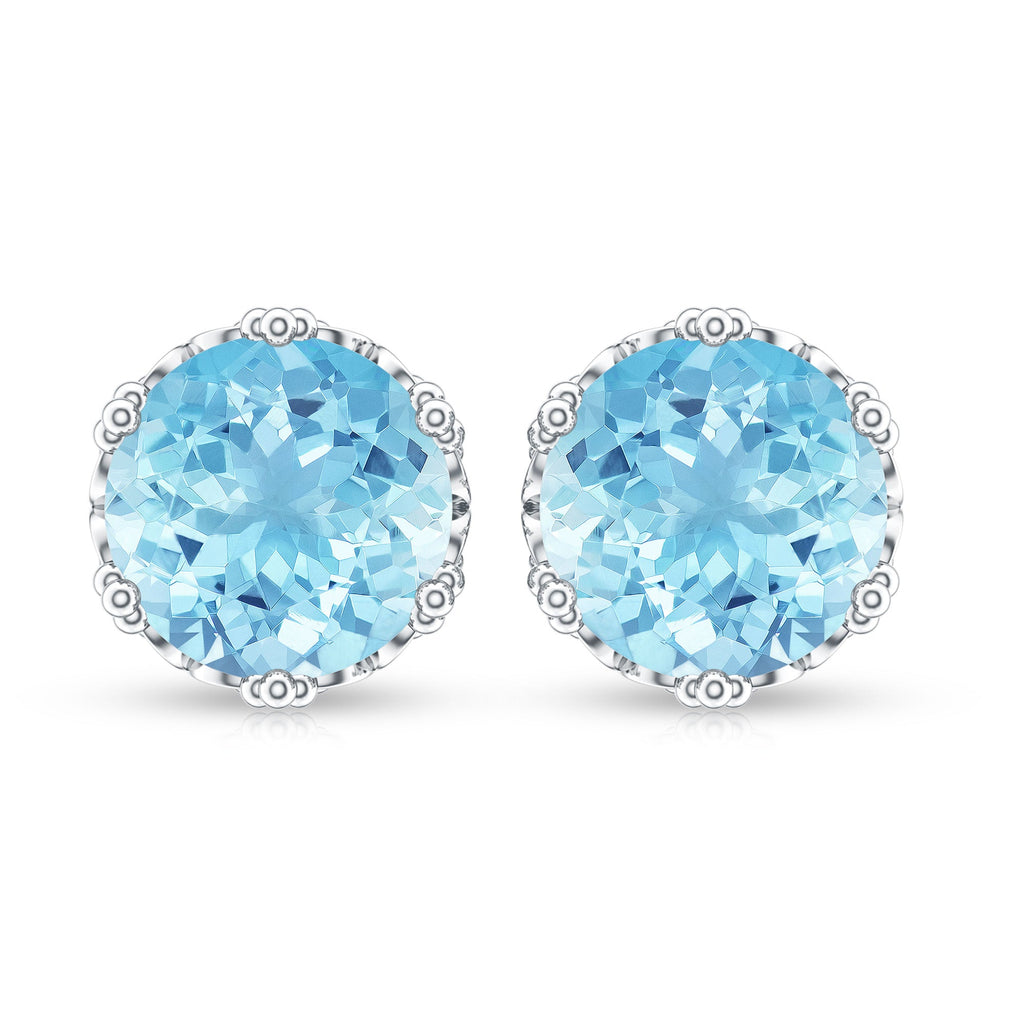 1.6 Carat Genuine Aquamarine Crown Stud Earrings