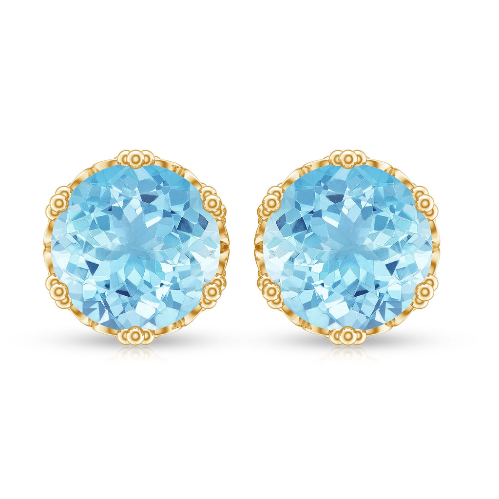 1.6 Carat Genuine Aquamarine Crown Stud Earrings