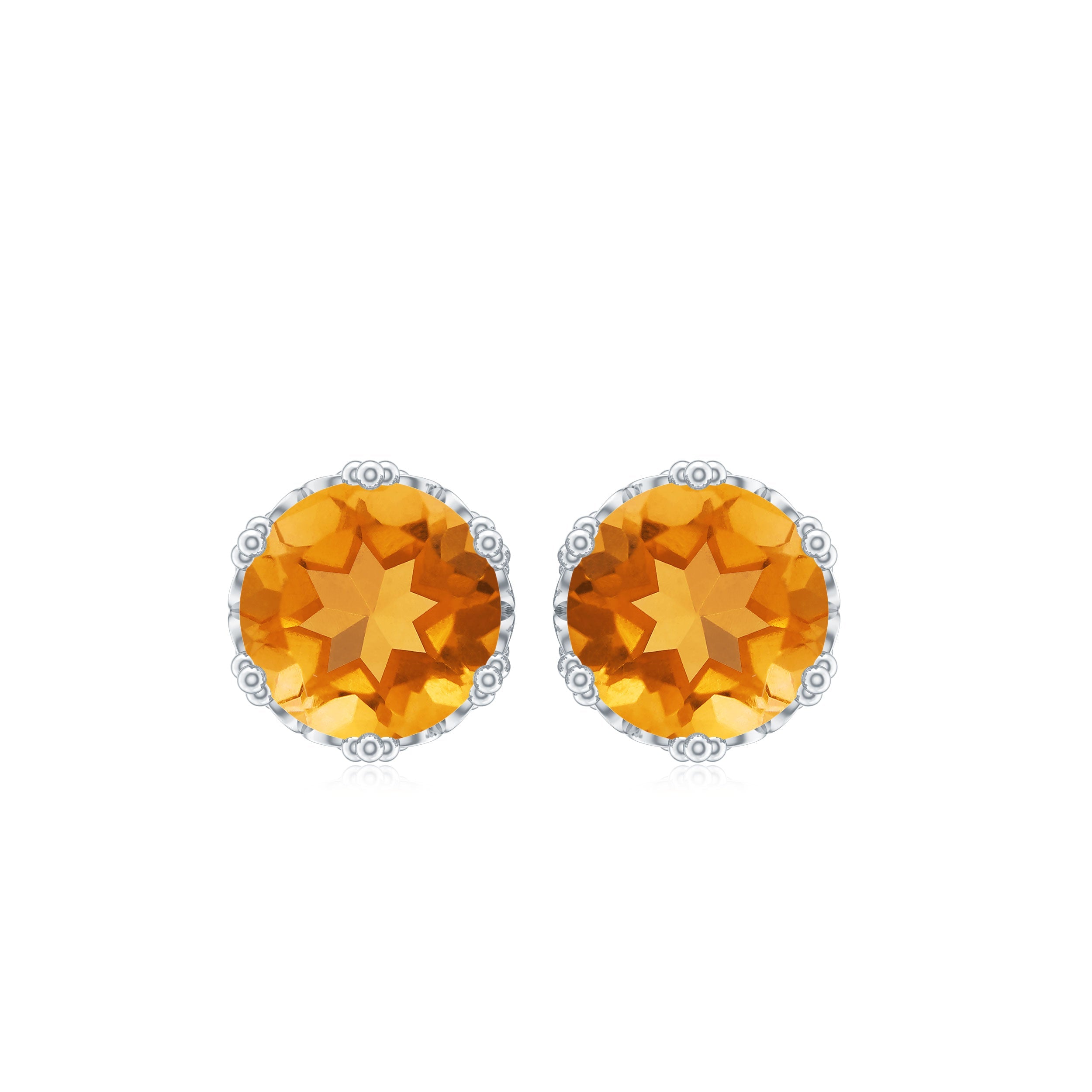 Certified Real 7mm Citrine Crown Earrings with Screw Back