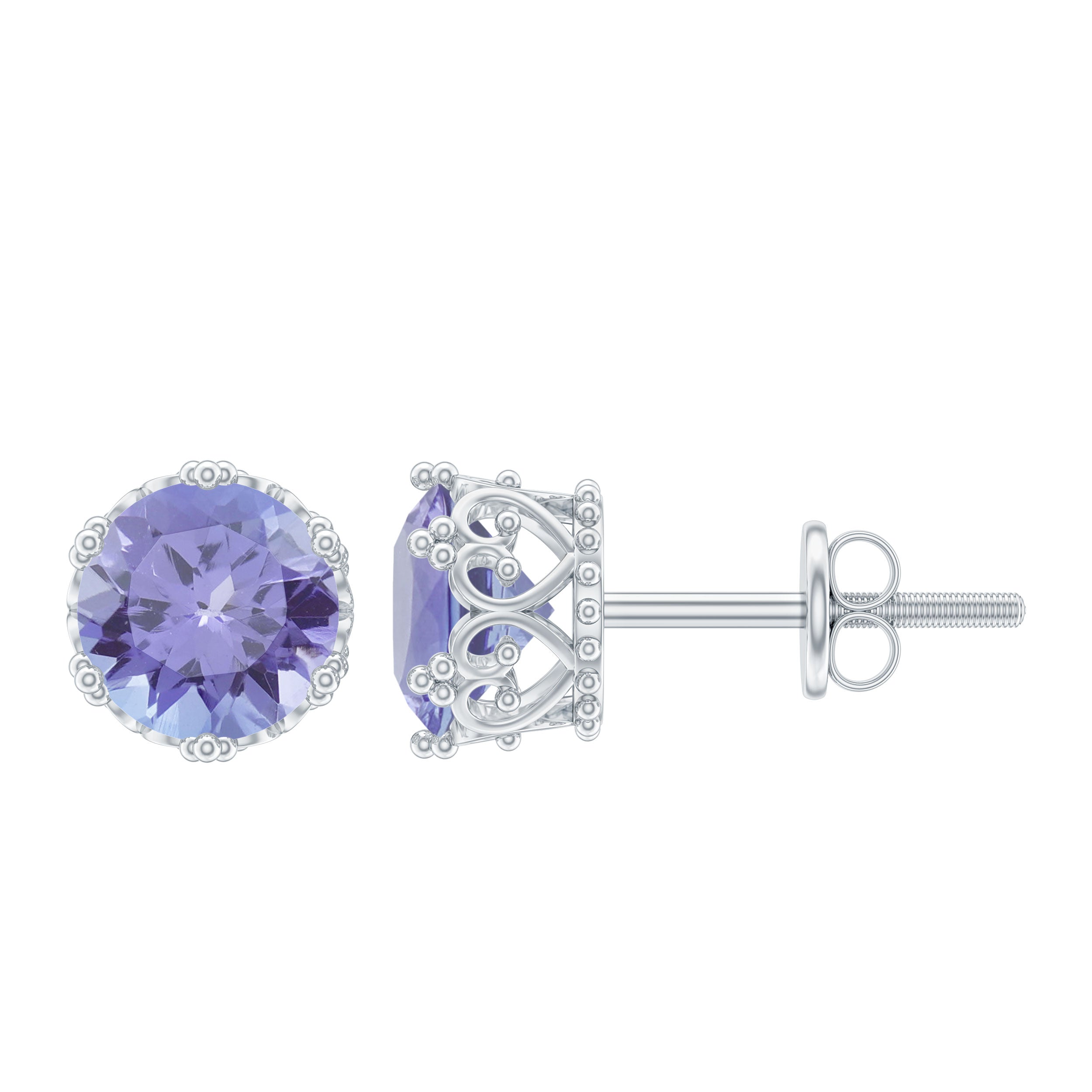 Natural 1 Carat Tanzanite Crown Stud Earrings with Screw Back