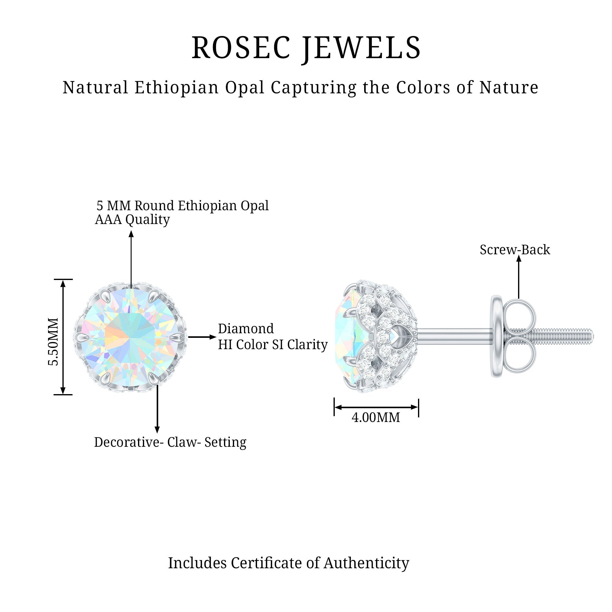 Designer Ethiopian Opal Stud Earrings with Diamond