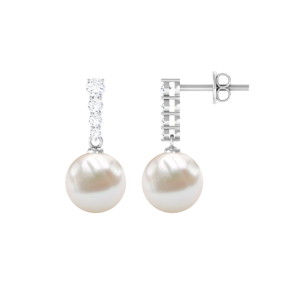 15 Carat Freshwater Pearl Drop Earrings with Diamond
