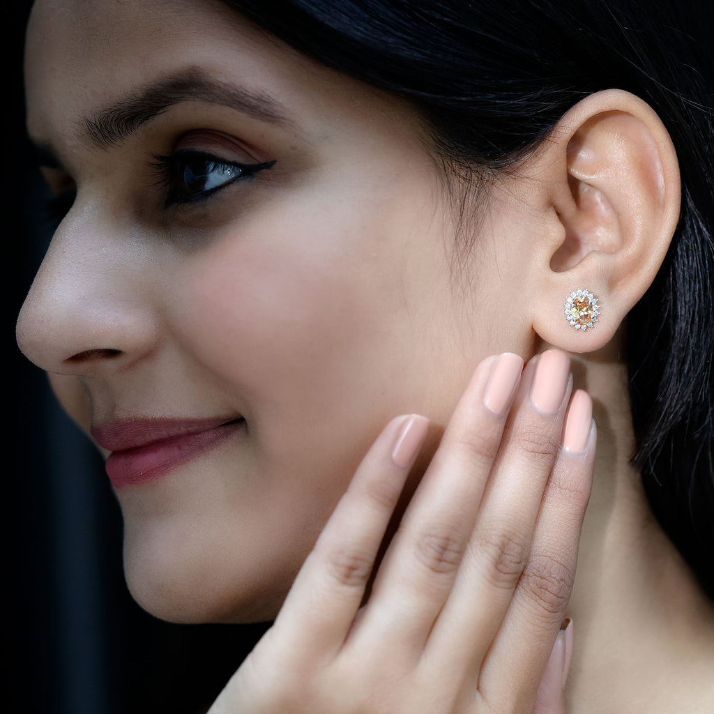 2 Carat Lab Grown Yellow Sapphire Stud Earrings with Halo