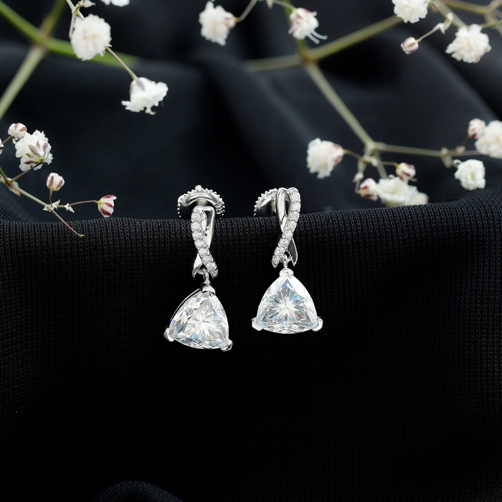 Certified 3 Carat Trilliant Cut Moissanite Infinity Drop Earrings