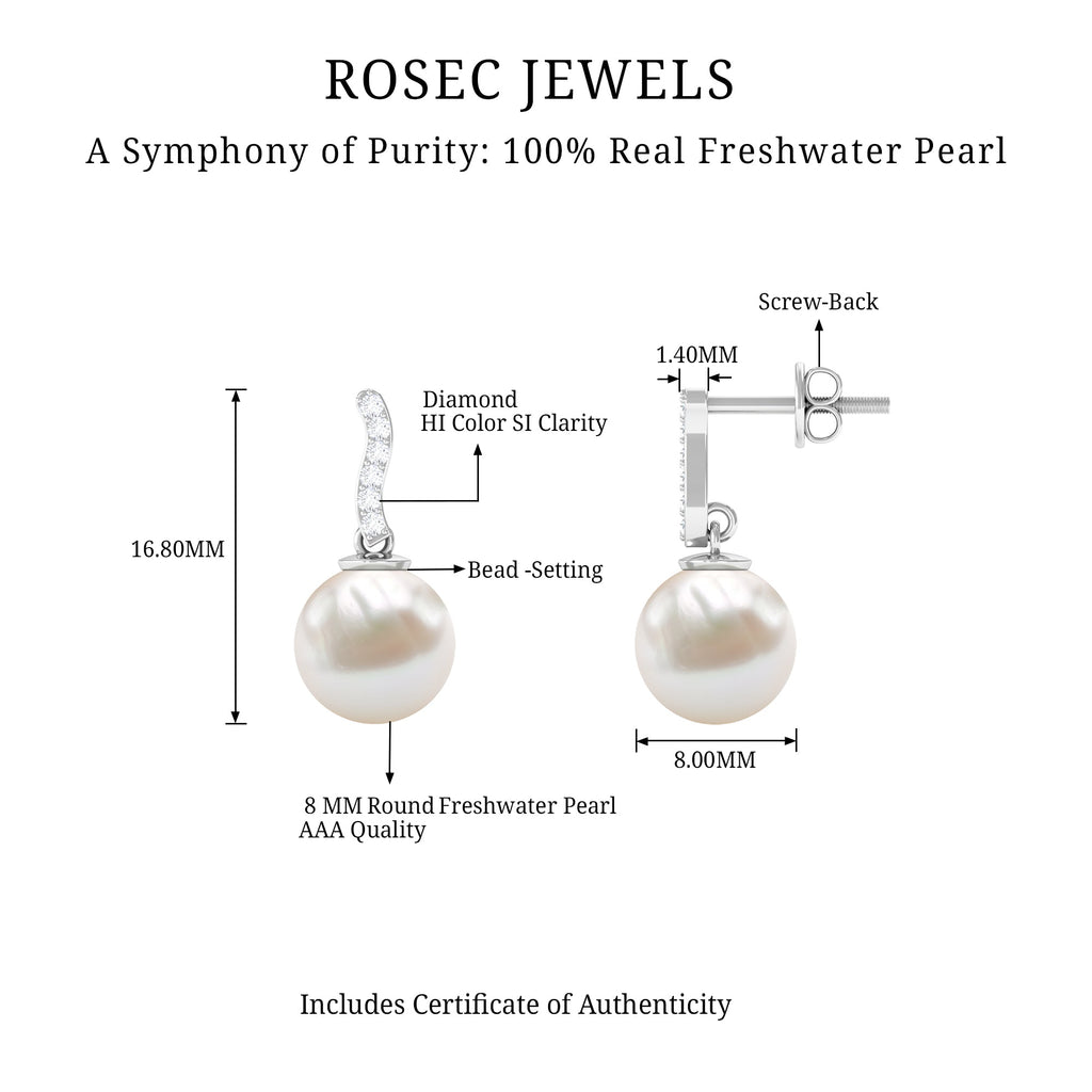 14 Carat Freshwater Pearl Drop Earrings with Diamond