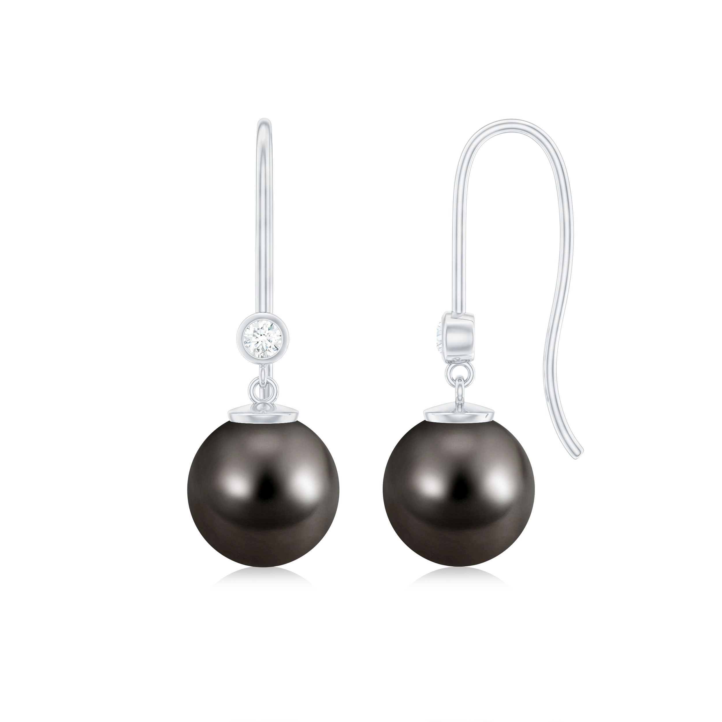16 Carat Tahitian Black Pearl Dangling Earrings with Diamond