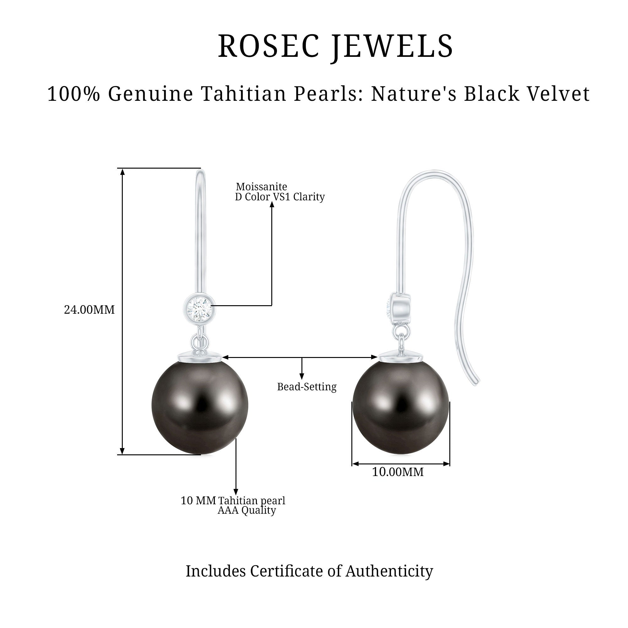 16 Carat Tahitian Black Pearl Dangling Earrings with Diamond