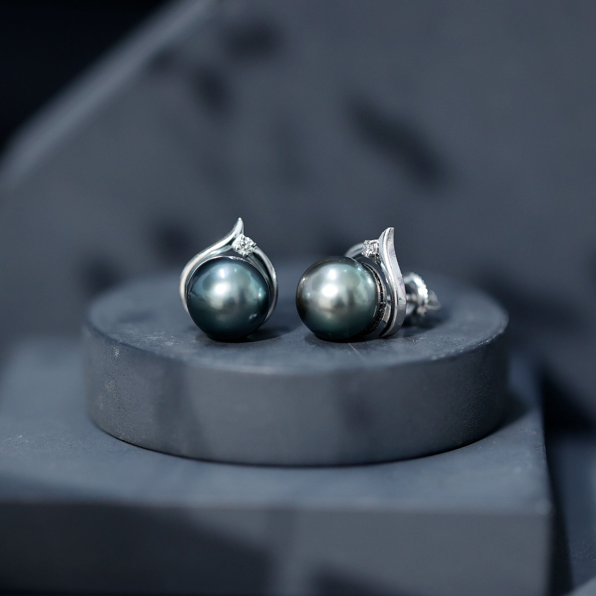 Cultured 16 Carat Tahitian Pearl Bridal Stud Earrings with Diamond