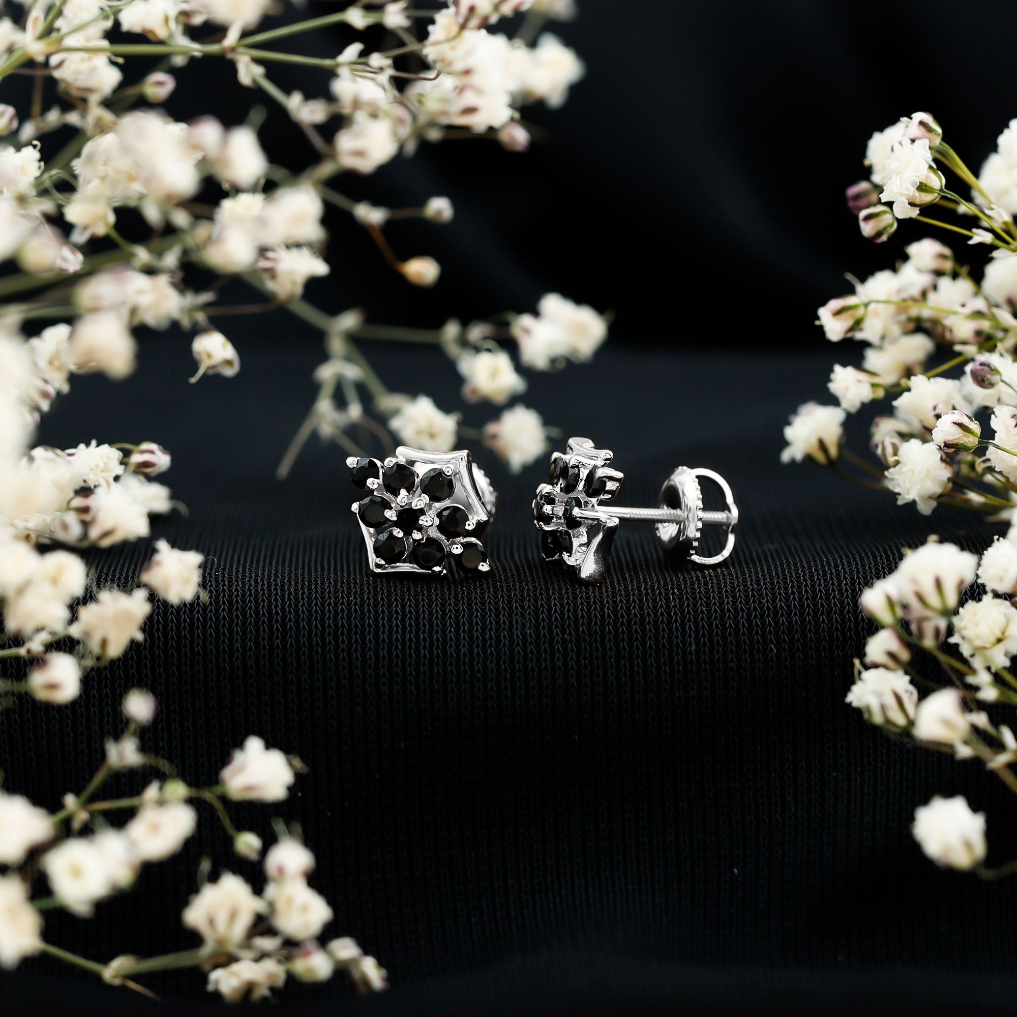 Art Deco Inspired Black Onyx Cluster Stud Earrings for Women