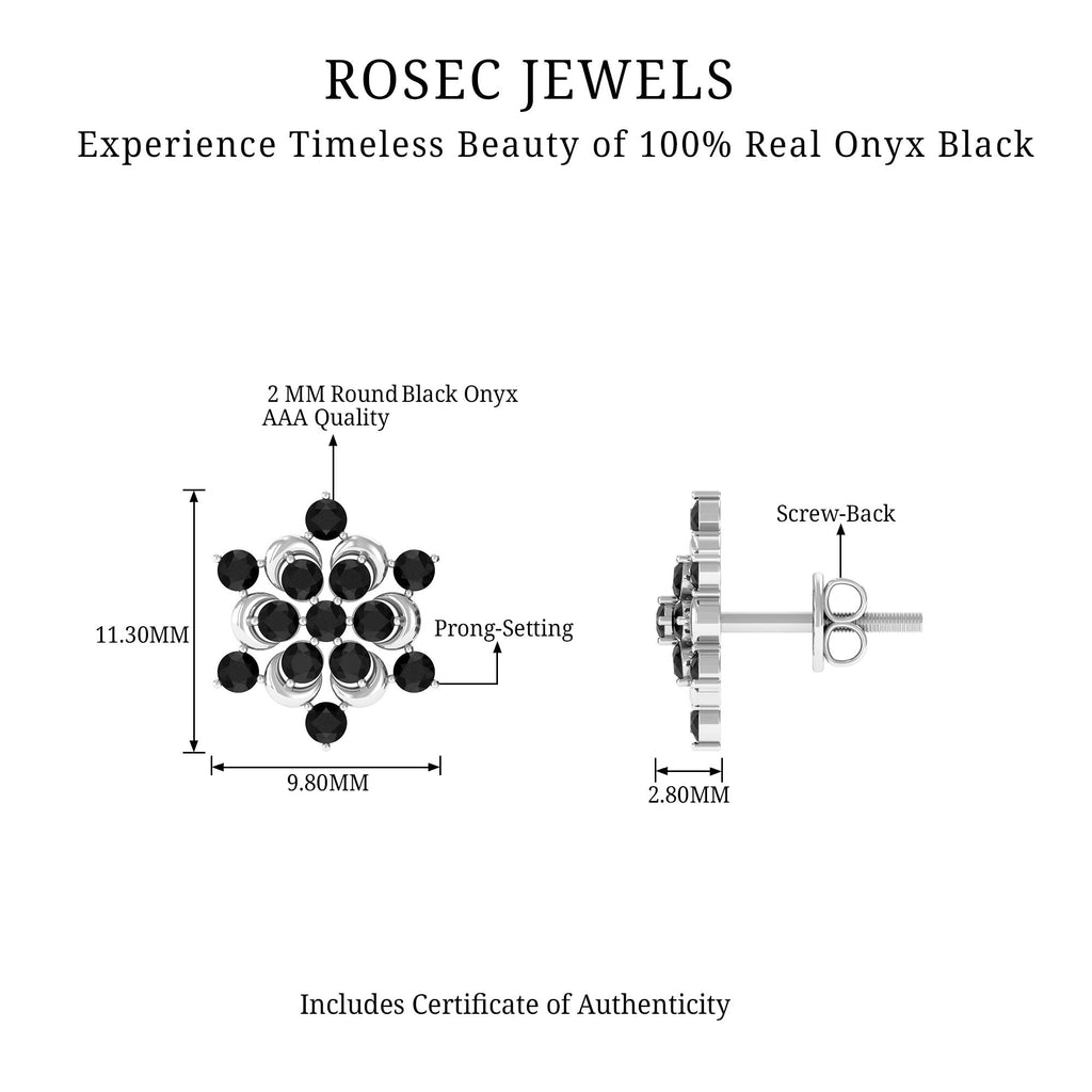 Genuine Black Onyx Statement Flower Stud Earrings
