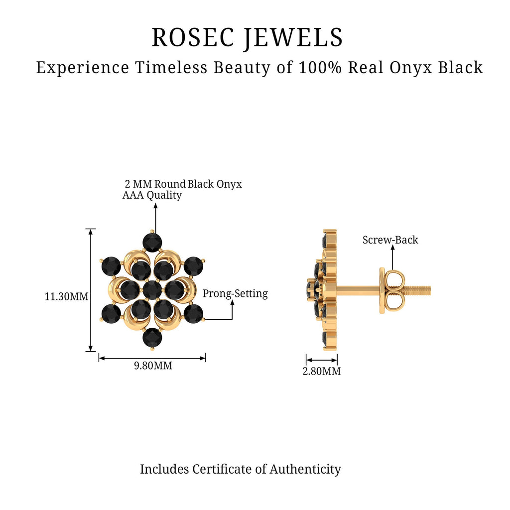 Genuine Black Onyx Statement Flower Stud Earrings