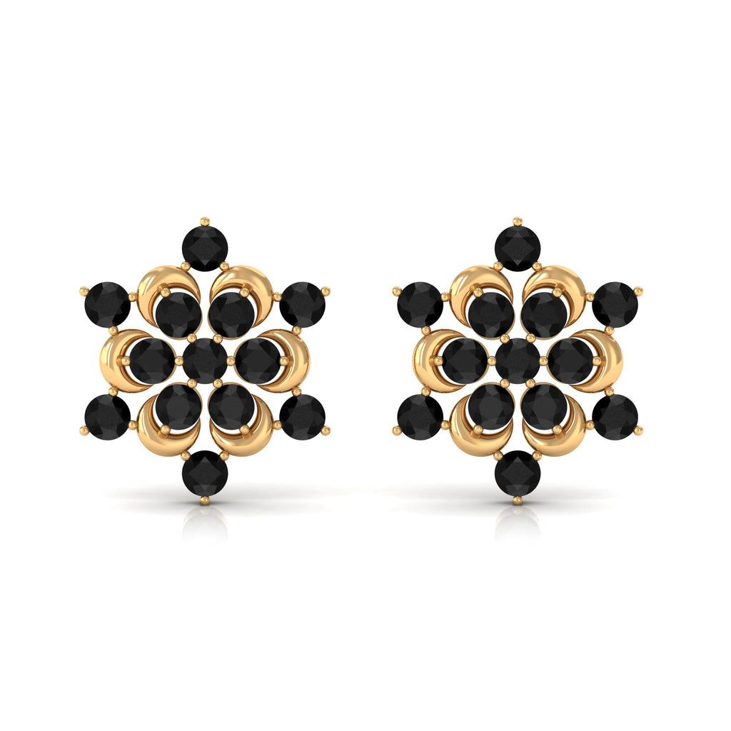 Genuine Black Onyx Statement Flower Stud Earrings