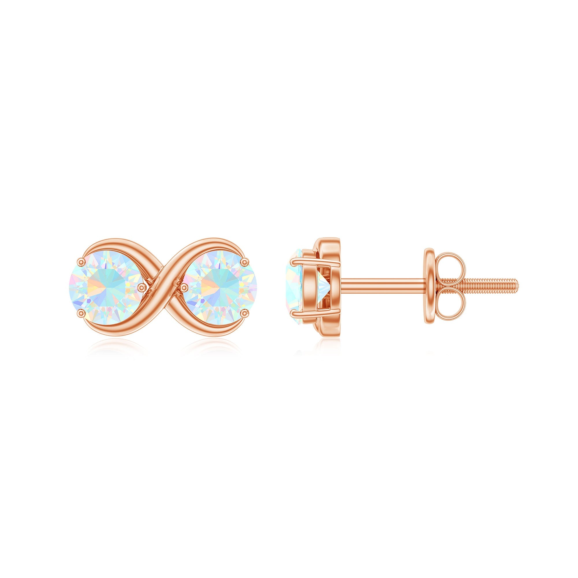 1 CT Simple Ethiopian Opal Two Stone Infinity Stud Earrings