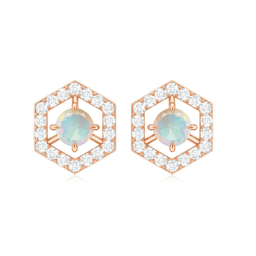 1 CT Minimal Ethiopian Opal and Diamond Geometric Stud Earrings