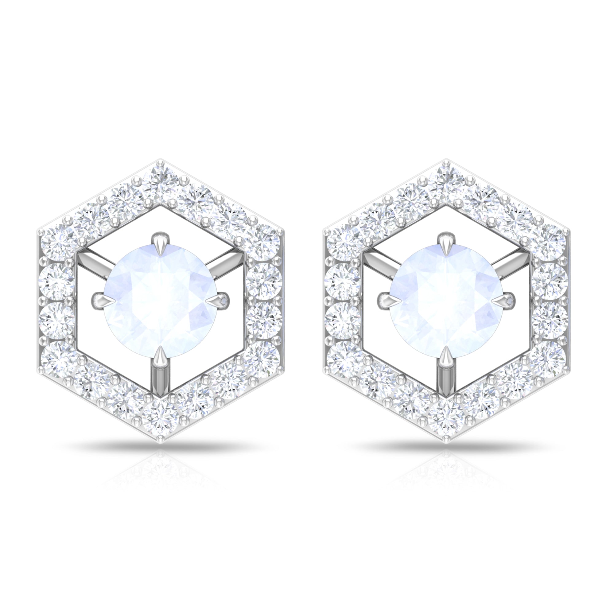 1 CT Minimal Moonstone and Diamond Geometric Stud Earrings