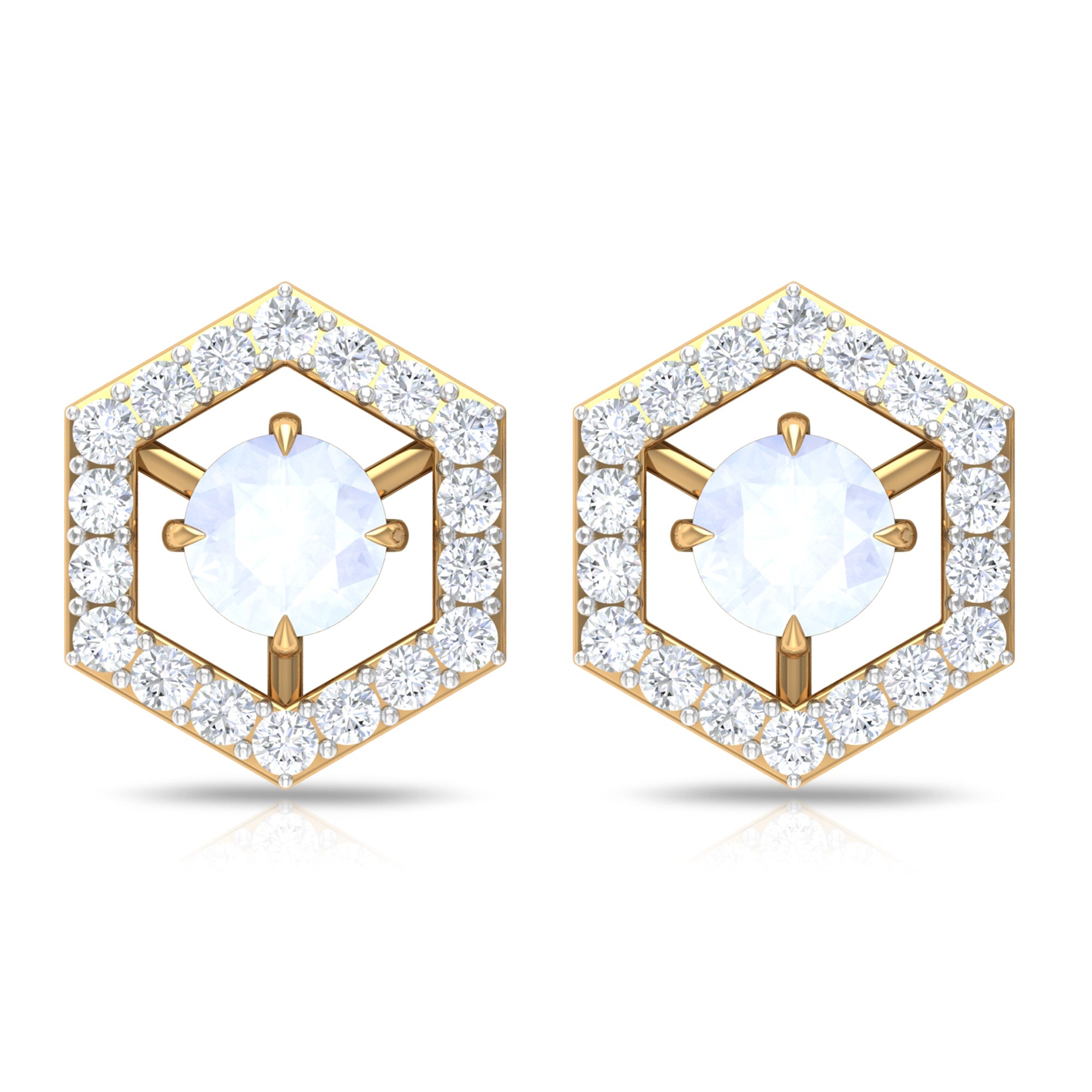 1 CT Minimal Moonstone and Diamond Geometric Stud Earrings
