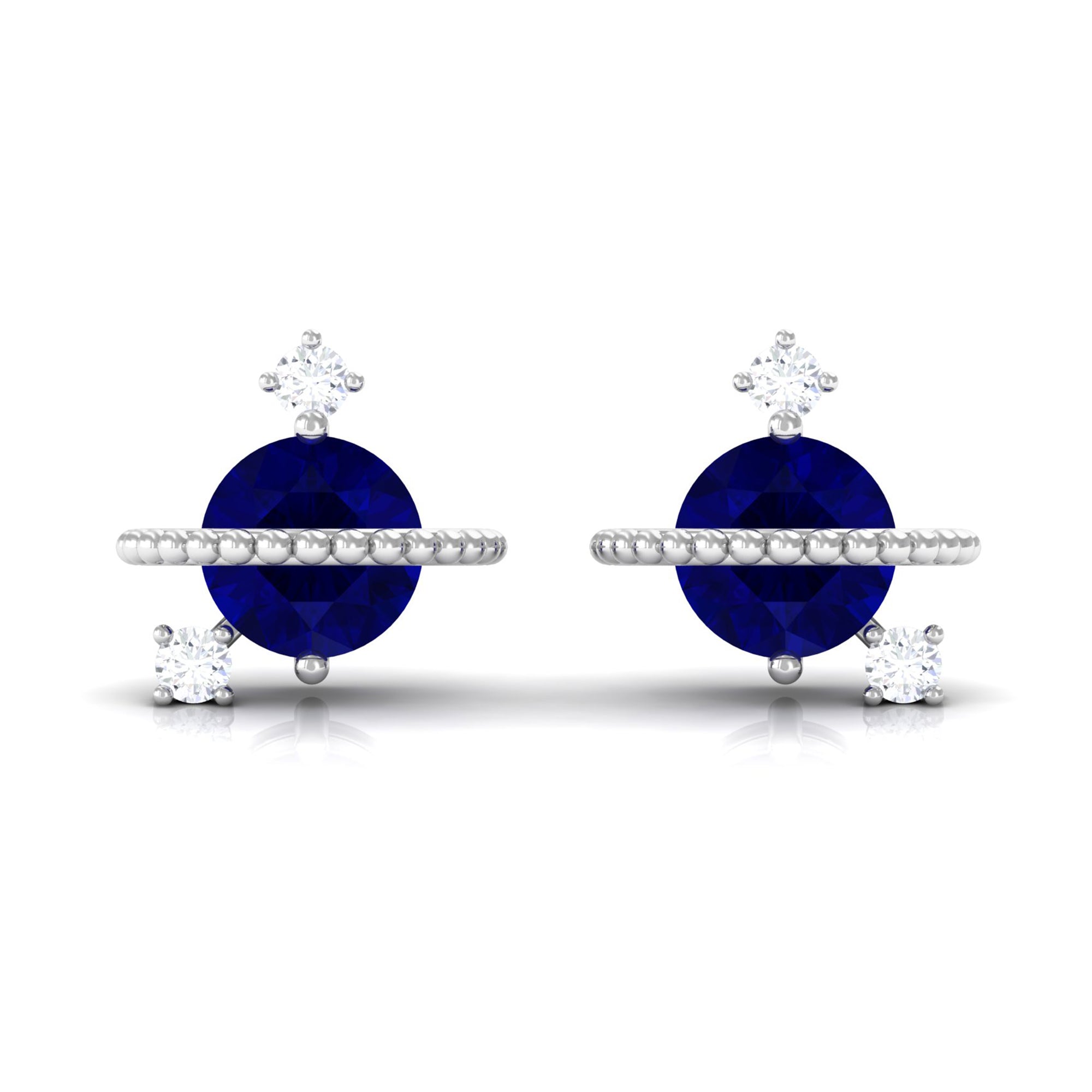 Natural 0.8 Carat Blue Sapphire and Diamond Contemporary Stud Earrings