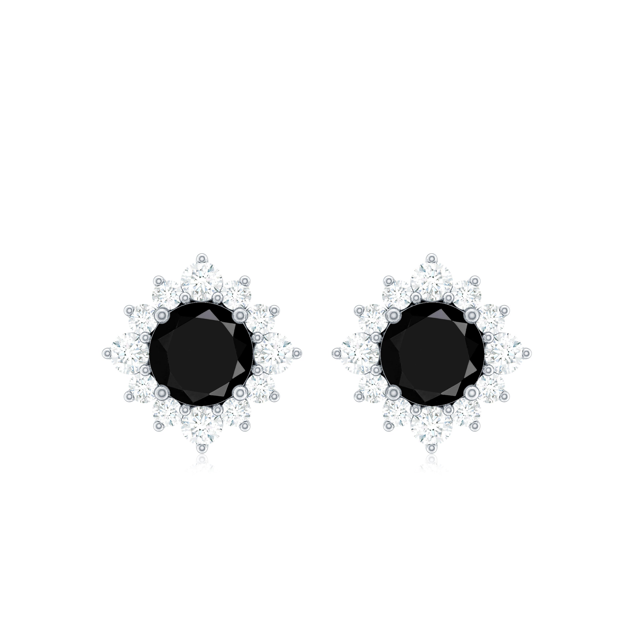 Real Black Onyx Stud Earrings with Diamond Halo