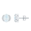 1.2 Carat Oval Moonstone Solitaire Stud Earrings with Diamond