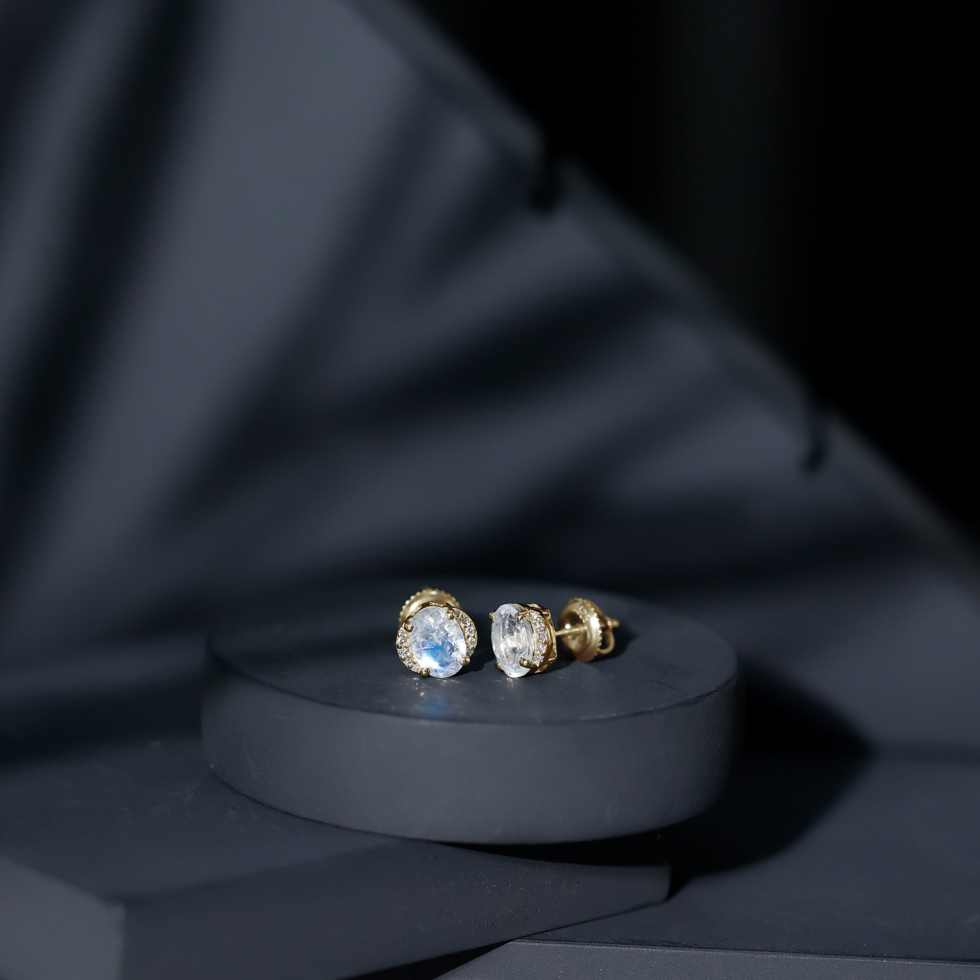 1.2 Carat Oval Moonstone Solitaire Stud Earrings with Diamond