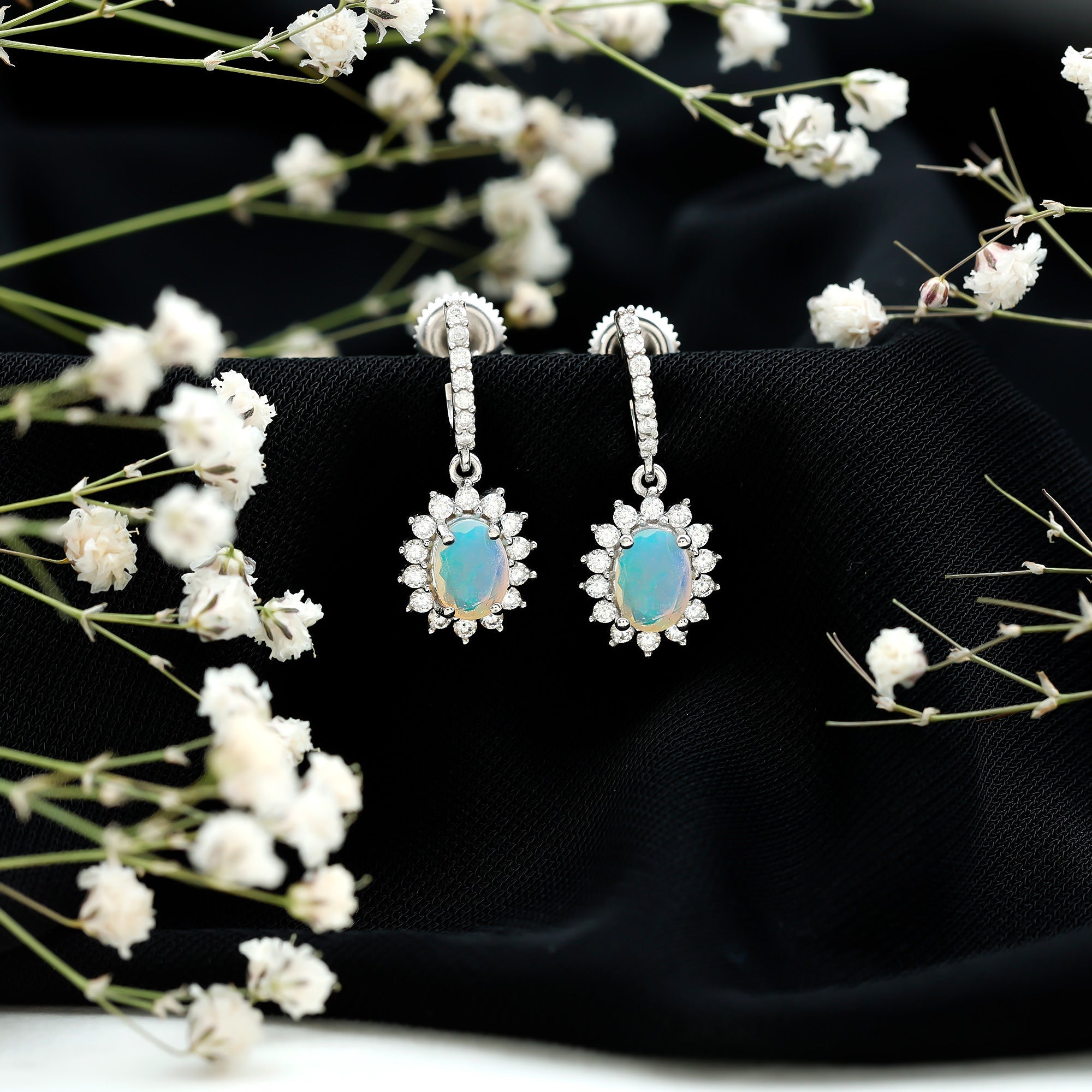 Certified 1.8 Carat Oval Ethiopian Opal Drop Earrings with Certificate