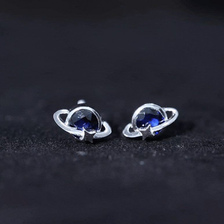 1.9 Carat Solitaire Blue Sapphire Celestial Stud Earrings in Bezel Setting