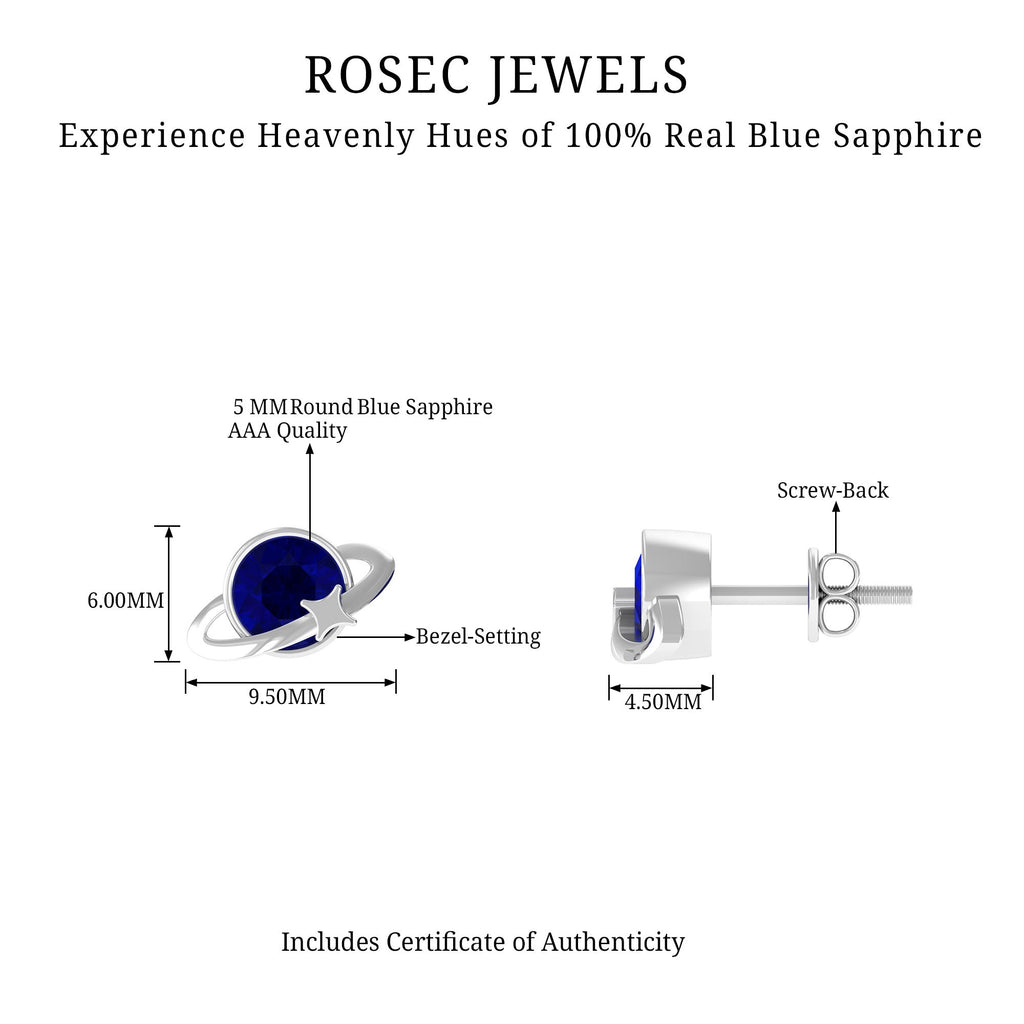 1.9 Carat Solitaire Blue Sapphire Celestial Stud Earrings in Bezel Setting