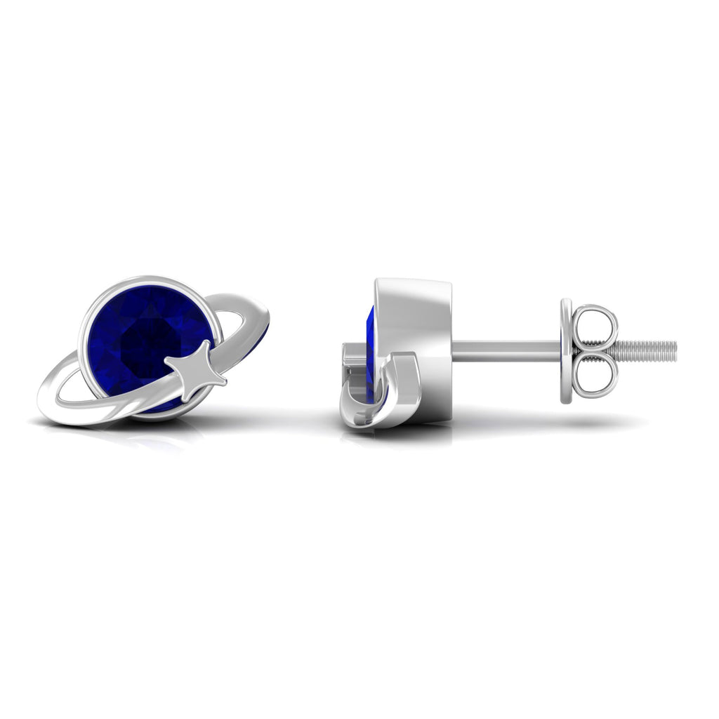 1.9 Carat Solitaire Blue Sapphire Celestial Stud Earrings in Bezel Setting