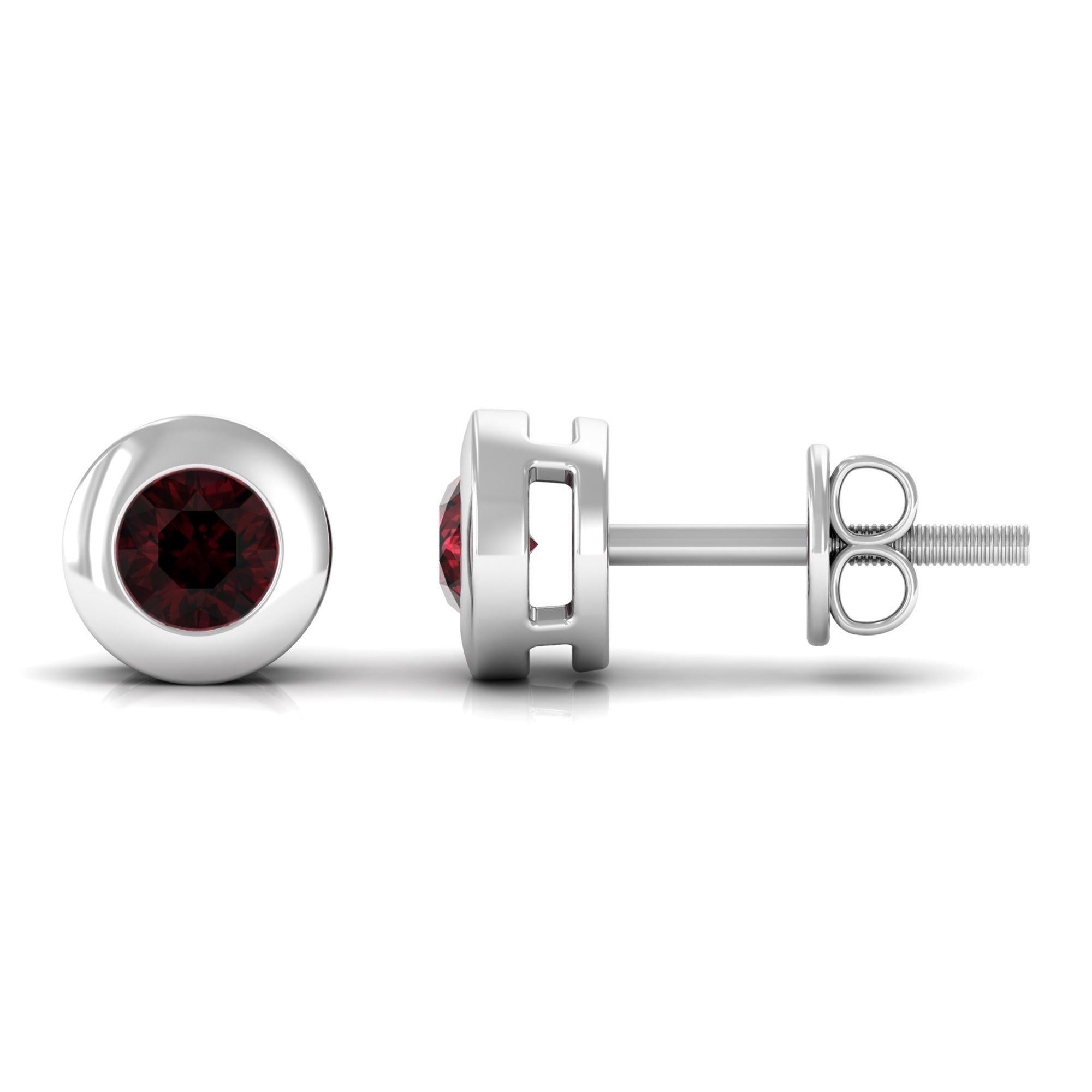 Garnet Solitaire Stud Earrings in Bezel Setting