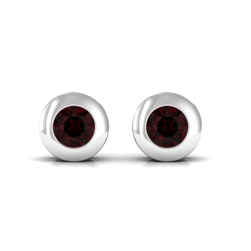 Garnet Solitaire Stud Earrings in Bezel Setting