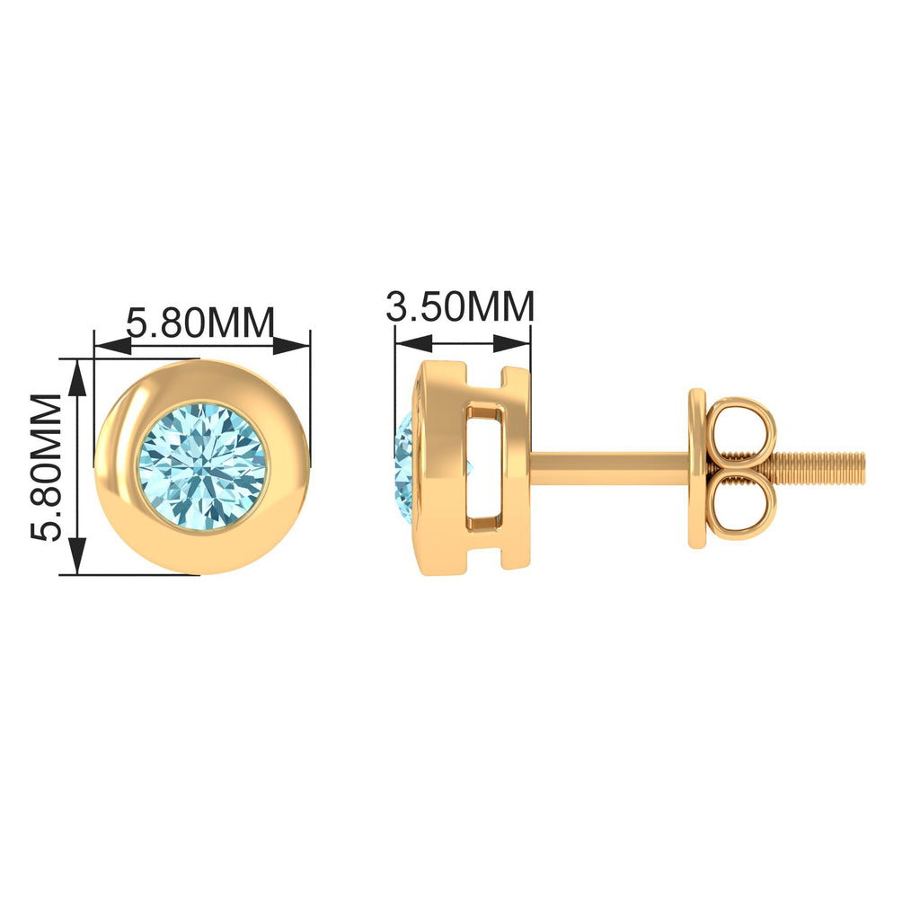 1/4 CT Round Aquamarine Solitaire Stud Earrings in Bezel Setting