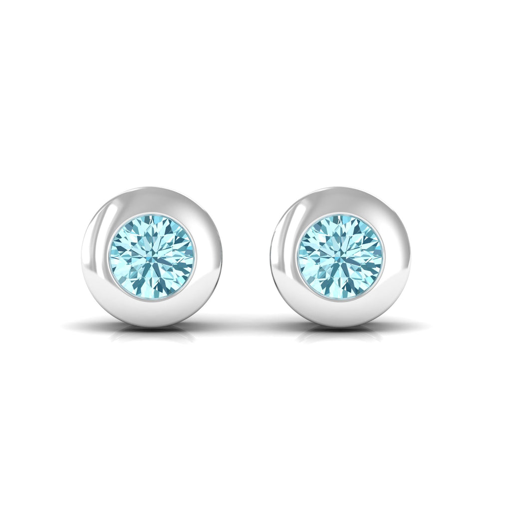 1/4 CT Round Aquamarine Solitaire Stud Earrings in Bezel Setting