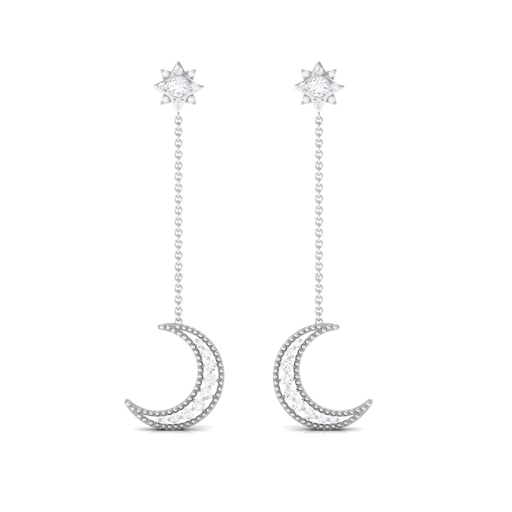 Certified Diamond Star and Moon Chain Earrings