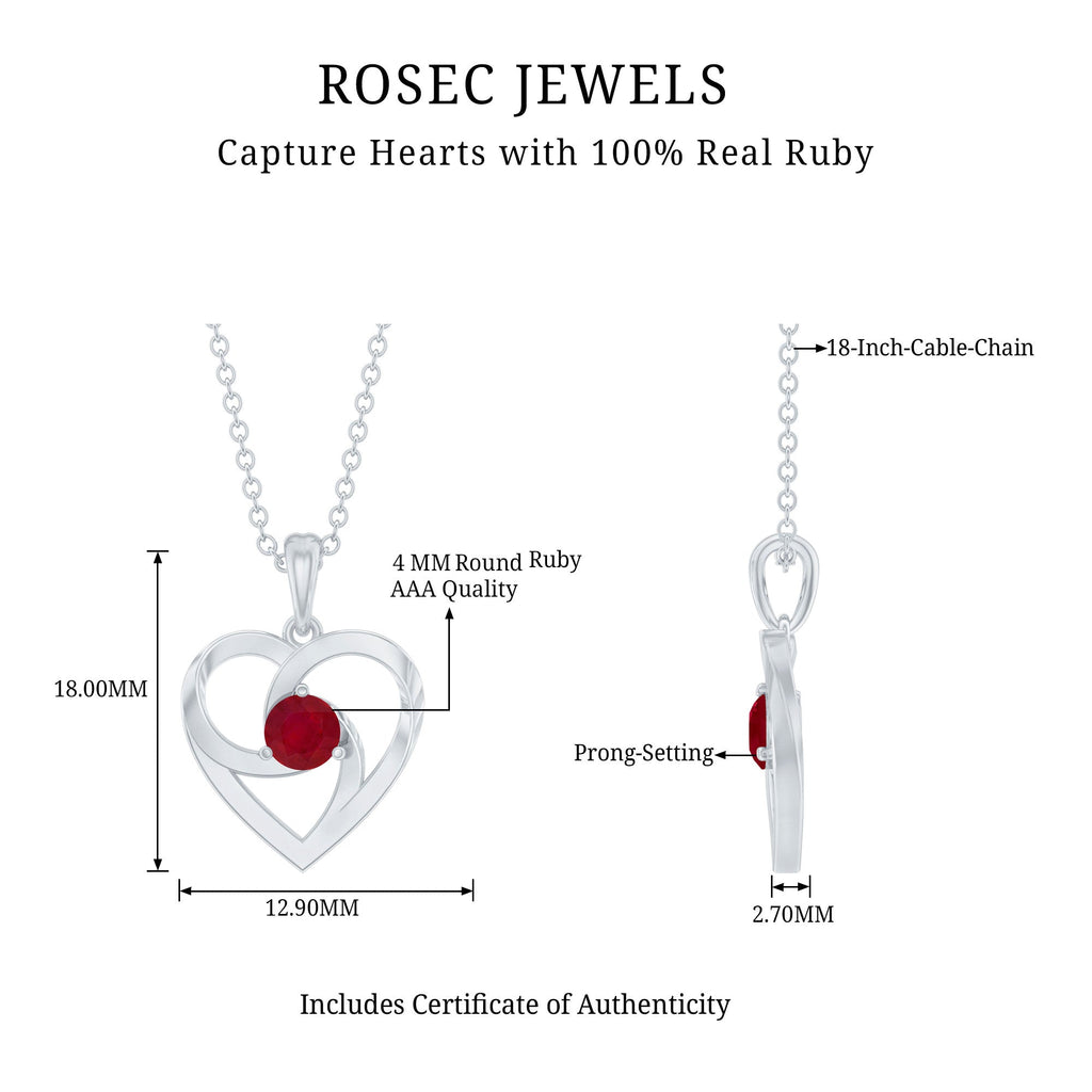 0.25 Carat Round Cut Solitaire Ruby Heart Pendant Necklace