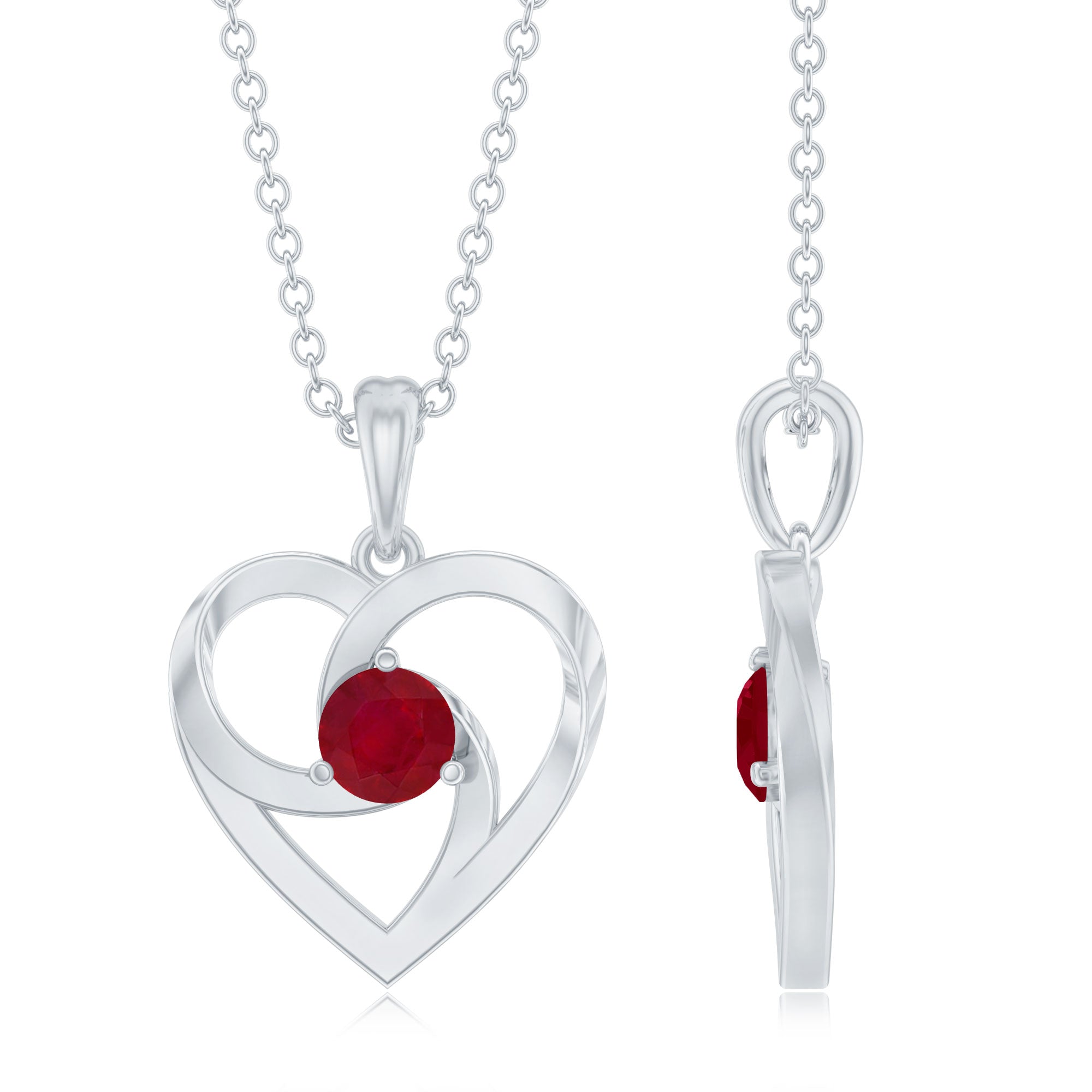 0.25 Carat Round Cut Solitaire Ruby Heart Pendant Necklace