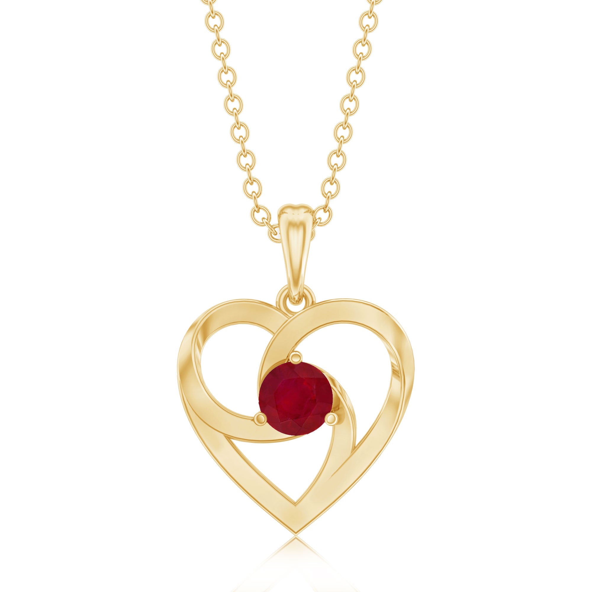 0.25 Carat Round Cut Solitaire Ruby Heart Pendant Necklace