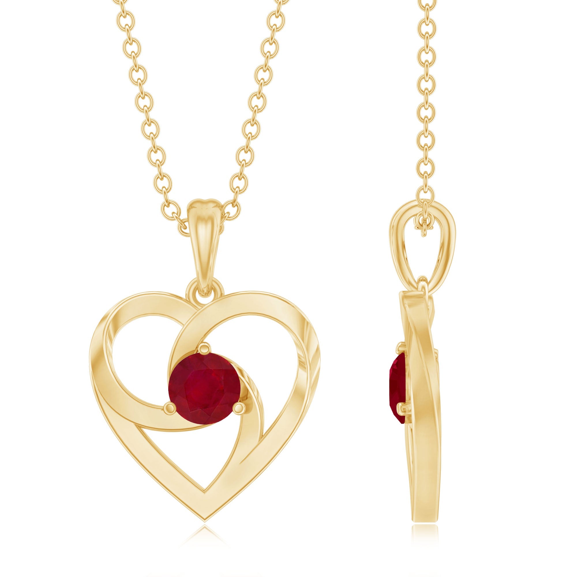 0.25 Carat Round Cut Solitaire Ruby Heart Pendant Necklace